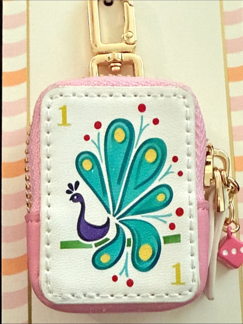 Piper K Mahjong / Peacock Bag Charm and Key Chain featuring zipper pouch